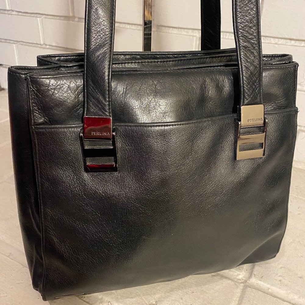 Beautiful Perlina Black Leather Tote Bag